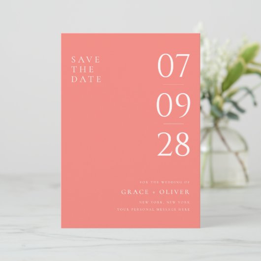 Save The Date Mariage élégant moderne corail rose (Debout devant)
