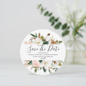 Save The Date Mariage Élégant Moderne Fleurs Blanches et Rosées (Debout devant)