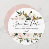 Save The Date Mariage Élégant Moderne Fleurs Blanches et Rosées (Devant / Derrière)