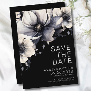 Save The Date Mariage Élégant Moderne Fleurs Noires