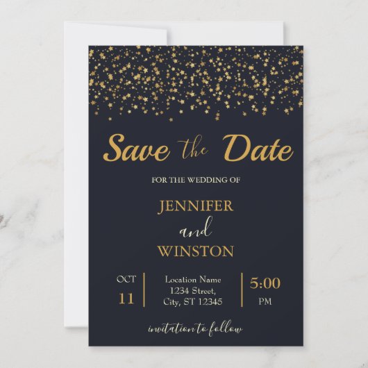Save The Date Mariage élégant moderne Gold Stars (Devant)