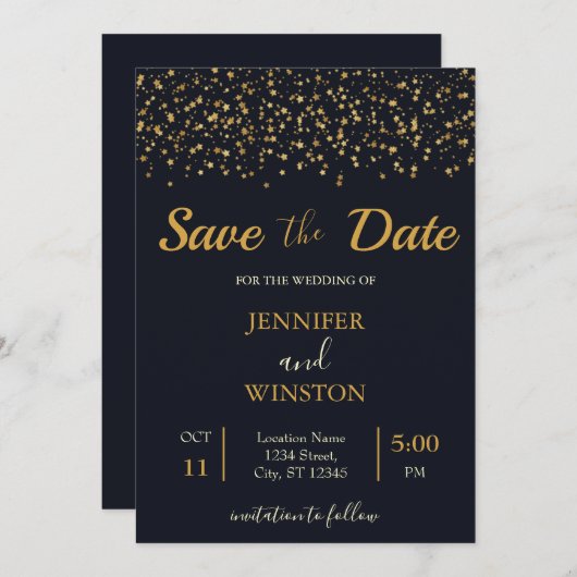 Save The Date Mariage élégant moderne Gold Stars (Devant / Derrière)