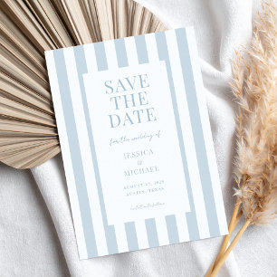 Save The Date Mariage élégant moderne rayé bleu poussiéreux