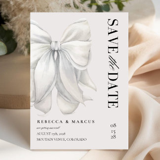 Save The Date Mariage Élégant Moderne Ruban Blanc Coquette Ivoir