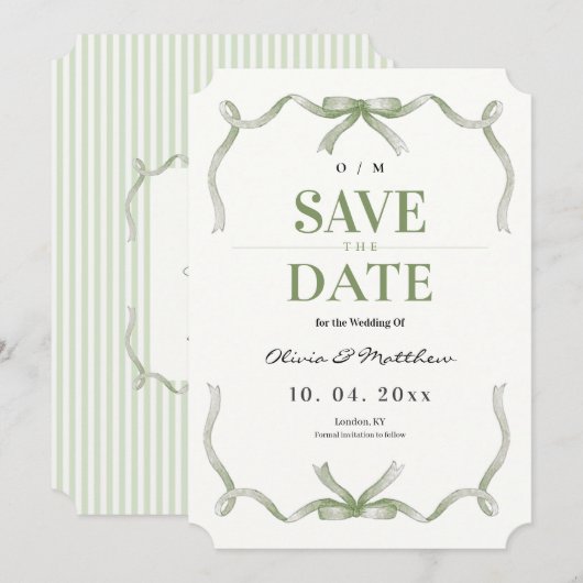 Save The Date Mariage Élégant & Moderne Vert Sauge (Devant / Derrière)