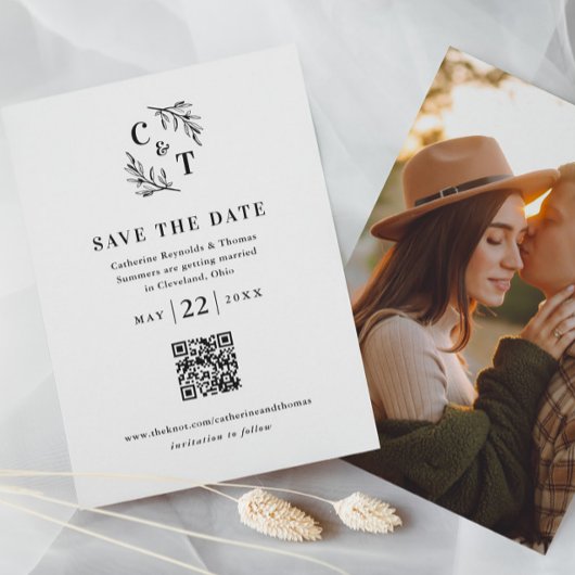 Save The Date Mariage élégant Monogramme Code QR Photo