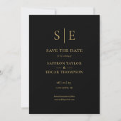 Save The Date Mariage Élégant Monogramme Noir et Or (Devant)