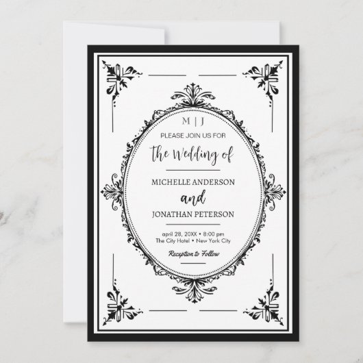 Save The Date Mariage élégant monogramme photo noir et blanc (Devant)