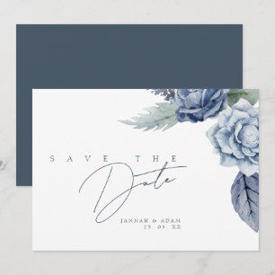 Save The Date Mariage Élégant Monogramme Rose Bleu Ardoise