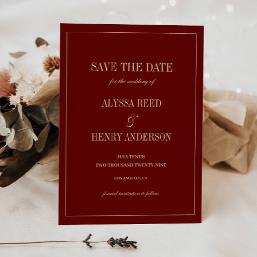 Save The Date Mariage élégant monogramme rouge vin script