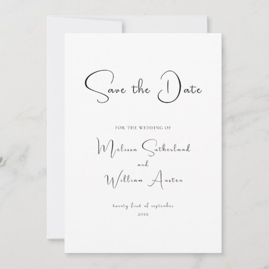 Save The Date Mariage Élégant Noir & Blanc (Devant)