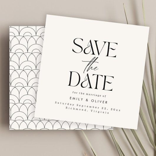 Save The Date Mariage élégant noir crème de typographie moderne 