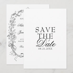 Save The Date Mariage élégant noir et blanc à l'ancienne