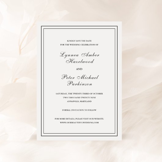 Save The Date Mariage Élégant Noir et Blanc Classique
