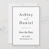 Save The Date Mariage Élégant Noir Et Blanc Minimal Chic (Devant)