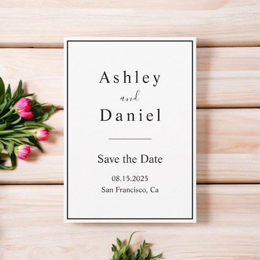 Save The Date Mariage Élégant Noir Et Blanc Minimal Chic