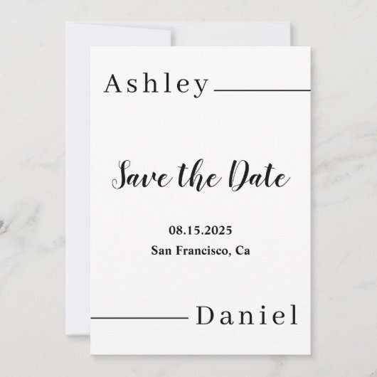 Save The Date Mariage Élégant Noir Et Blanc Minimal Moderne (Devant)