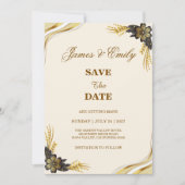 Save The Date Mariage élégant noir et or (Devant)