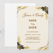Save The Date Mariage élégant noir et or (Devant / Derrière)
