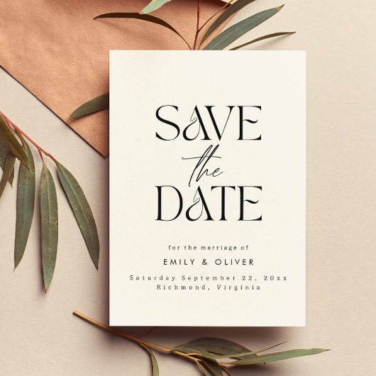 Save The Date Mariage élégant noir typographie moderne audacieus