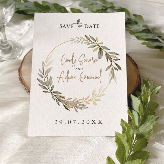 Save The Date Mariage Élégant Or et Verdure