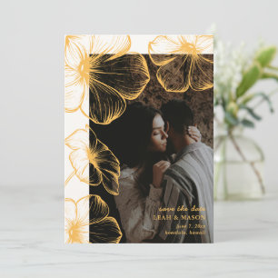 Save The Date Mariage Élégant Photo Floral Jaune Beurre Moderne