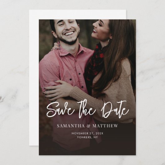 Save The Date Mariage élégant photo manuscrit (Devant / Derrière)