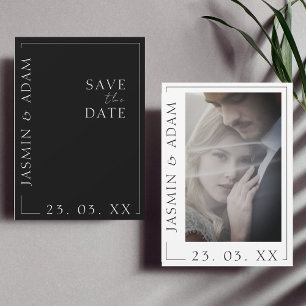 Save The Date Mariage Élégant Photo Minimaliste Noir Blanc