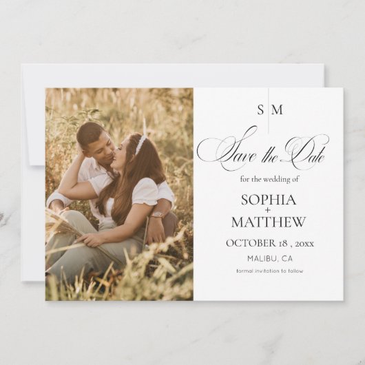 Save The Date Mariage élégant photo Monogramme Classique (Devant)