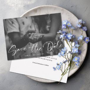 Save The Date Mariage élégant photo noir et blanc Script