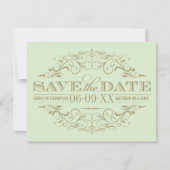 Save The Date Mariage Élégant Pistache Orné de Doré (Devant)