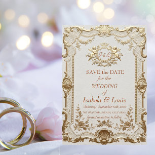 Save The Date Mariage Élégant Rococo Luxueux Broderie Anglaise F