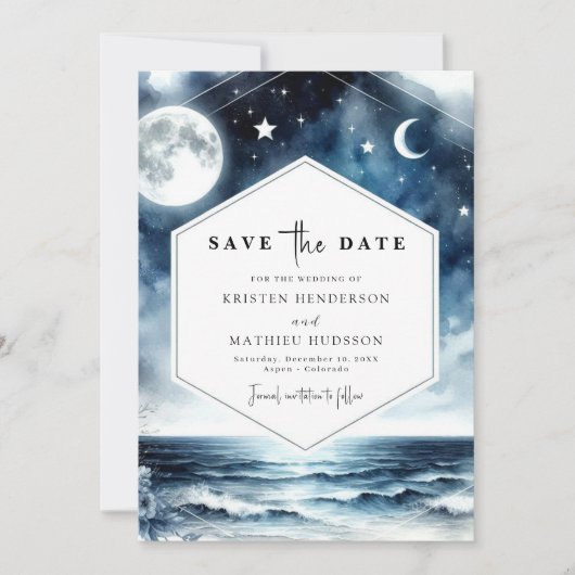 Save The Date Mariage élégant romantique Lune (Devant)