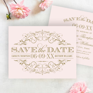 Save The Date Mariage Élégant Rose Ballet Doré Flourish