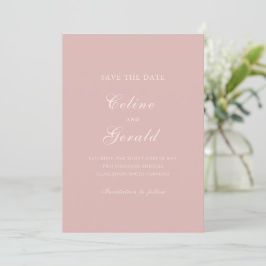 Save The Date Mariage Élégant Rose Classique (Debout devant)