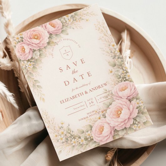 Save The Date Mariage Élégant Rose de Jardin Rose
