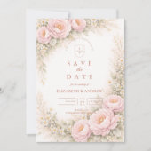 Save The Date Mariage Élégant Rose de Jardin Rose (Devant)
