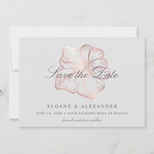 Save The Date Mariage élégant rose gold fleur d'hibiscus tropica (Devant)