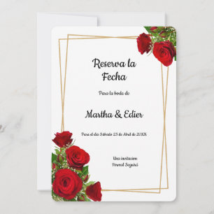 Save The Date Mariage Élégant Roses Rouges Formel