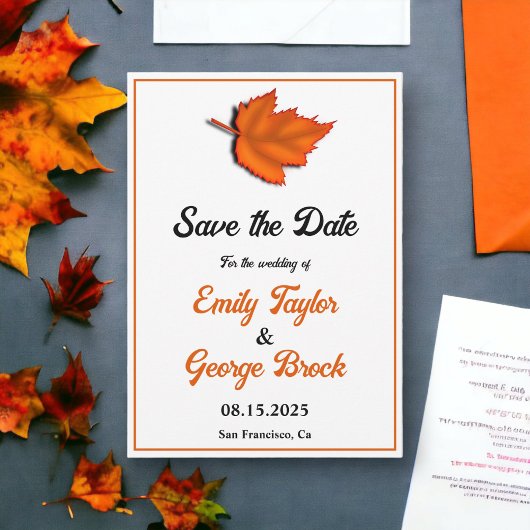 Save The Date Mariage Élégant Rustique Automne Feuilles Chic