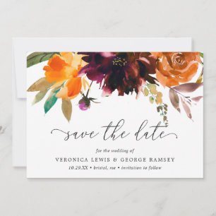 Save The Date Mariage Élégant Rustique Floral Automnal Orange Br
