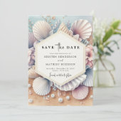Save The Date Mariage élégant Seashell Beach Beach (Debout devant)