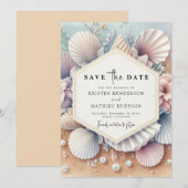 Save The Date Mariage élégant Seashell Beach Beach (Devant / Derrière)