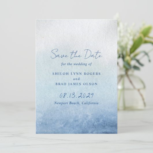 Save The Date Mariage élégant Shiloh Bleu (Debout devant)
