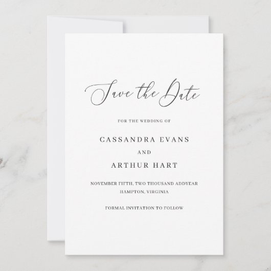 Save The Date Mariage Élégant Simple Classique (Devant)