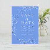 Save The Date Mariage Élégant Simple Feuilles Bleu (Debout devant)