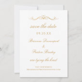 Save The Date Mariage Élégant Simple Or & Blanc Script (Devant)
