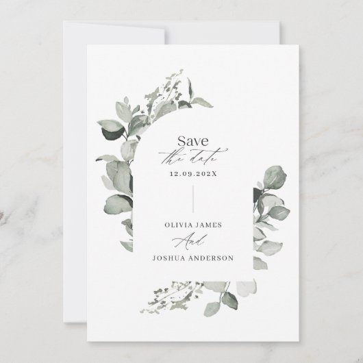 Save The Date Mariage élégant simple photo botanique eucalyptus (Devant)