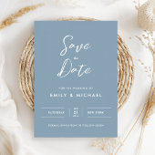Save The Date Mariage Élégant Simple Script Bleu Poussiéreux