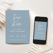 Save The Date Mariage Élégant Simple Script Bleu Poussiéreux